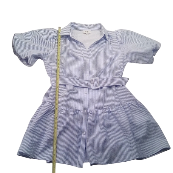 Aura Women’s Crinkle Blue White Button Front Cottagecore Puff Dress Size Large - Picture 7 of 8